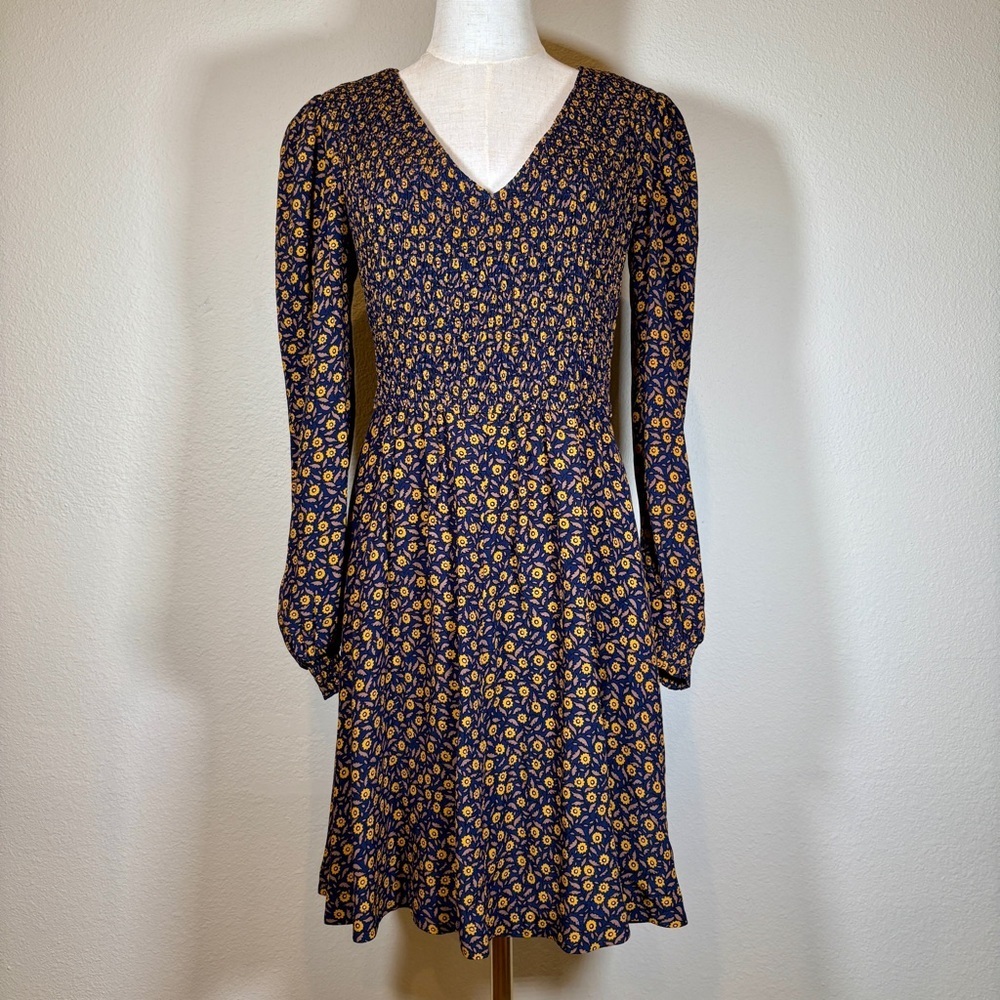 Boden Floral Smocked Long Sleeve Dress Size 4